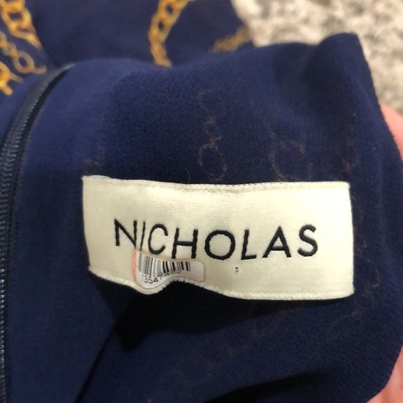 NICHOLAS Samira Wide Leg Cropped Jumpsuit Size US 16 Navy Blue Silk Chain Print - Picture 7 of 12